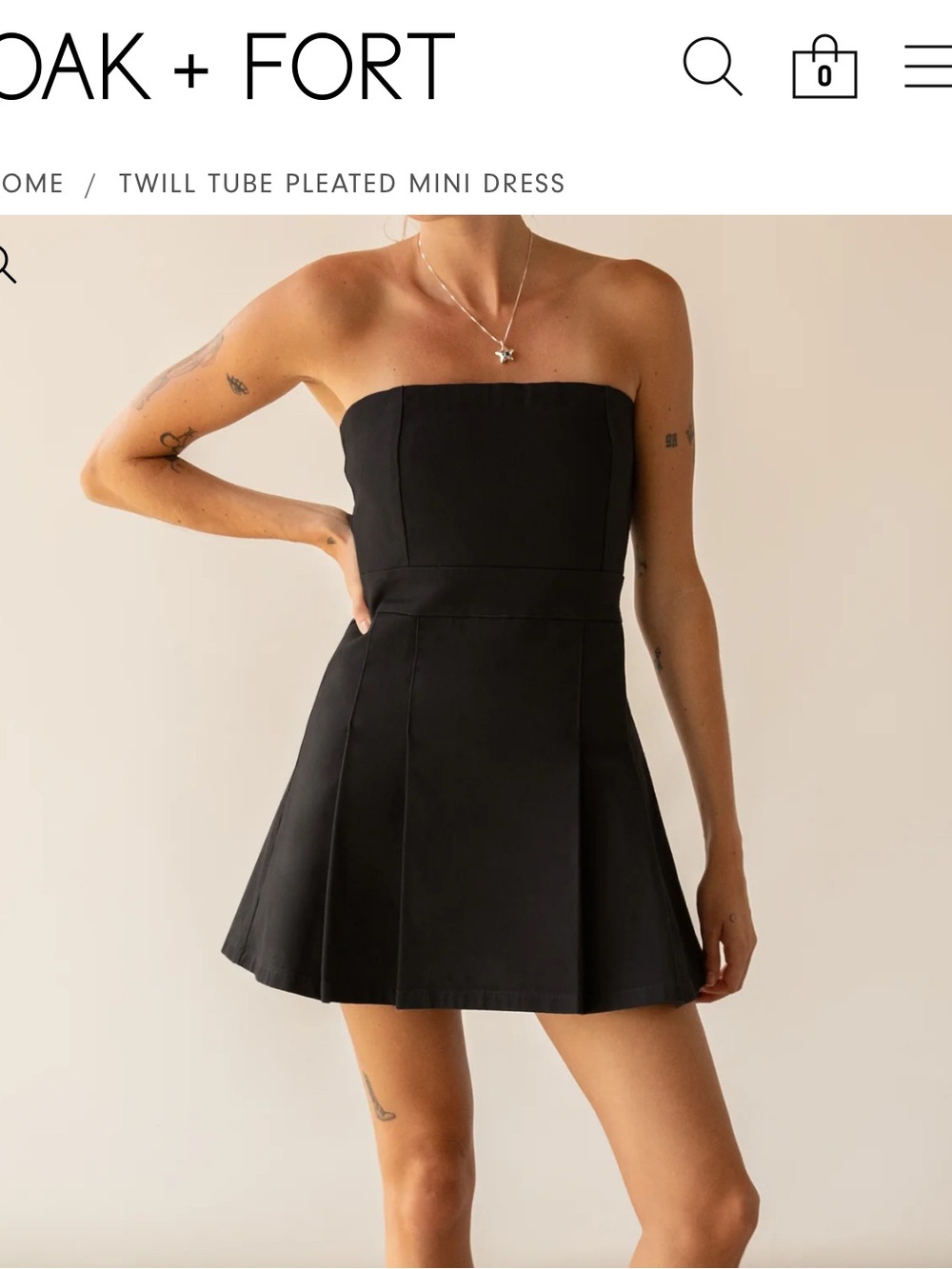 OAK + FORT Black Strapless Pleated Mini Dress